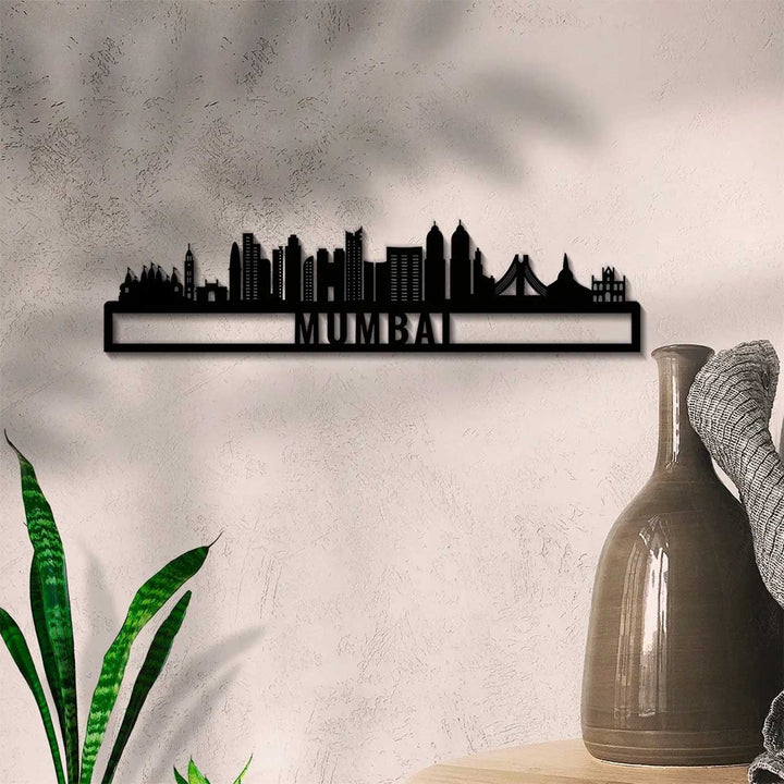 Printed Black Wooden Mumbai City Skyline Wall Decor