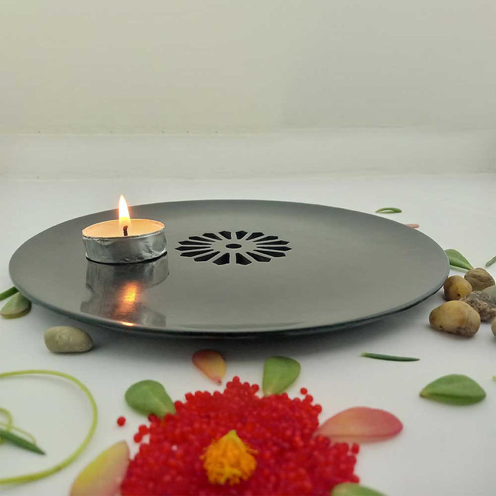 Handmade Black Zudora Chic Serving Plate Candle Holder