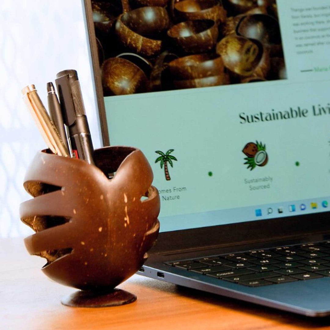 Eco-Friendly Handmade Pen Coconut Shell Wooden Holder