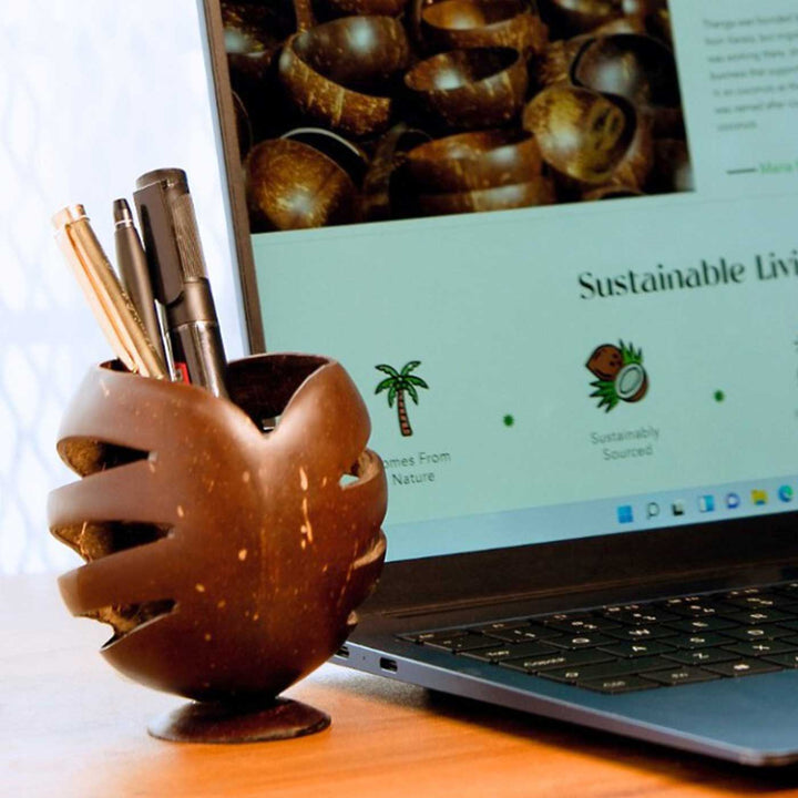 Eco-Friendly Handmade Pen Coconut Shell Wooden Holder