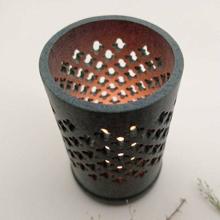 Handmade Grey Damali Intricate Jaali Soapstone Tealight Holder