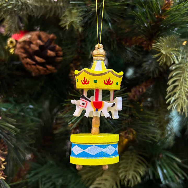 Handmade Whirlwind Wonder Carousel Wooden Ornaments For Christmas Tree Decoration | Set Of 6