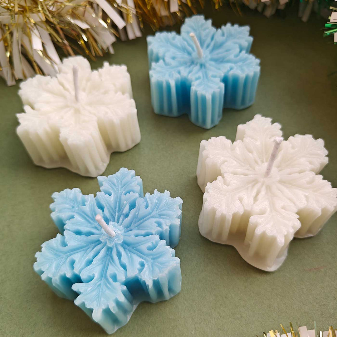 Handmade White And Blue Snowflake Soy Wax Candle | Xmas Gifting Ideas | Set Of 4