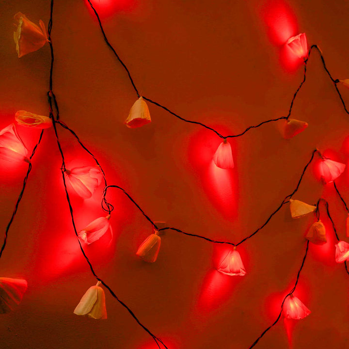 Handmade Red Sholapith Flower String Fairy Light