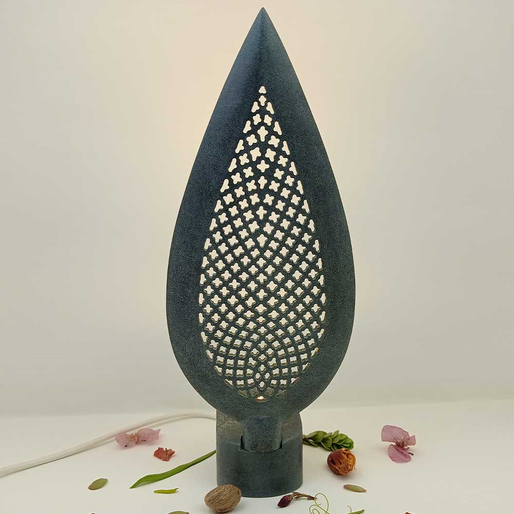 Handmade Grey Sina Jaali Work Soapstone Table Lamp