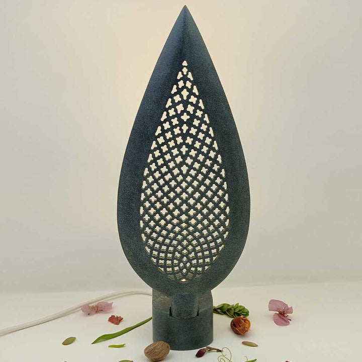 Handmade Grey Sina Jaali Work Soapstone Table Lamp