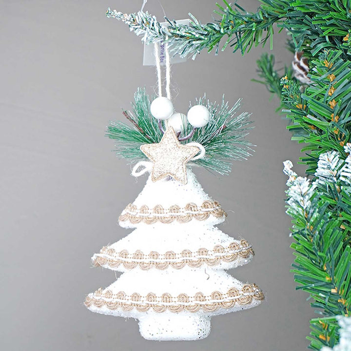 Handmade White Glitter Ornaments For Christmas Tree Decoration | Set Of 5