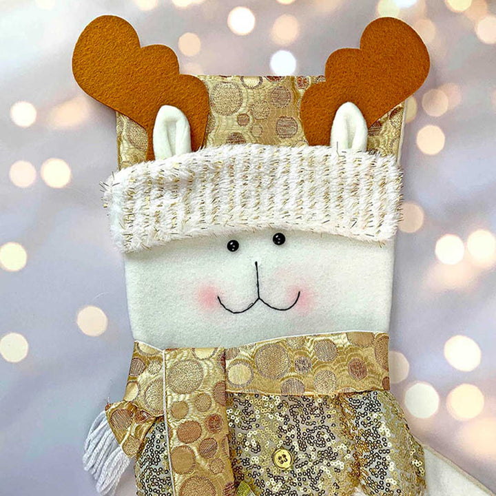 Handmade Golden Deer Woolen Stockings For Christmas Decoration