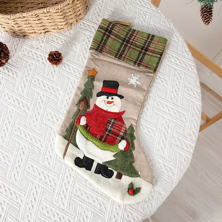 Personalized Checkered Cheer Linen & Cotton Stockings For Christmas Decoration