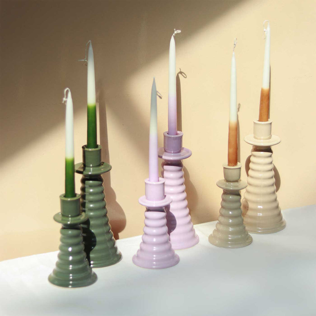 Handmade Lilac Coil Shaped Ceramic Candle Holder