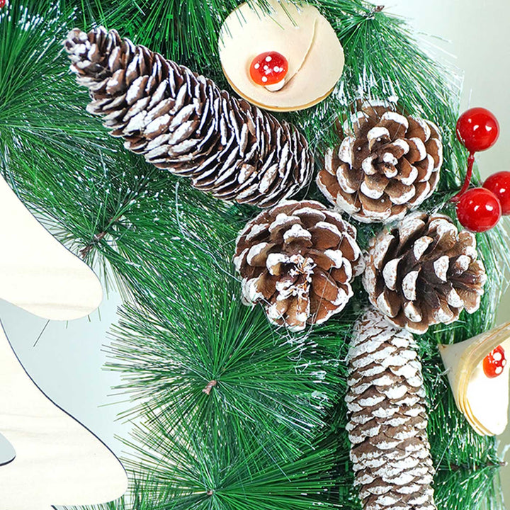 Xmas Tree With Pinecones Berries & Mushroom Buds Wreath For Christmas Wall Decoration