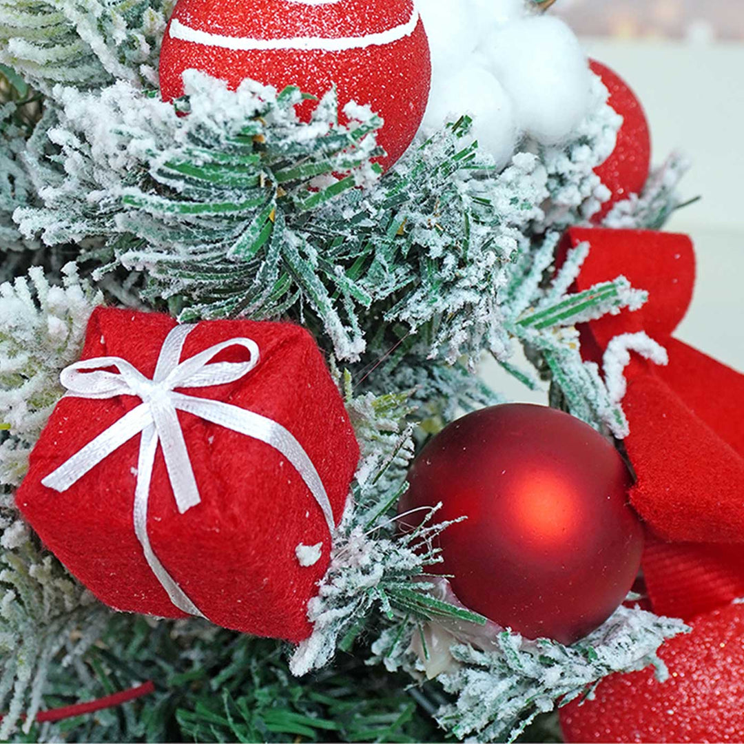 Red Swirl Frosty Bushy Xmas Tree For Christmas Table Decoration