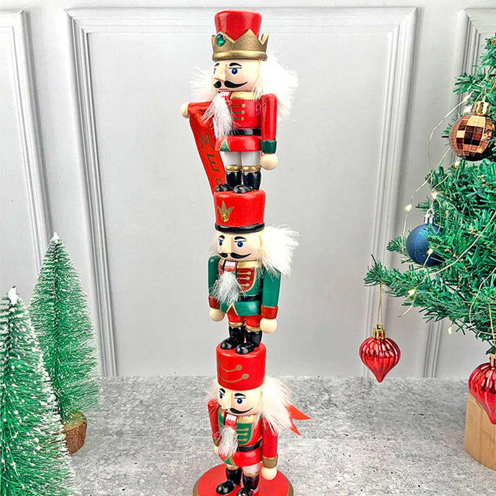 3-Tier Stacked Nutcracker Wooden Decor For Christmas Table Decoration