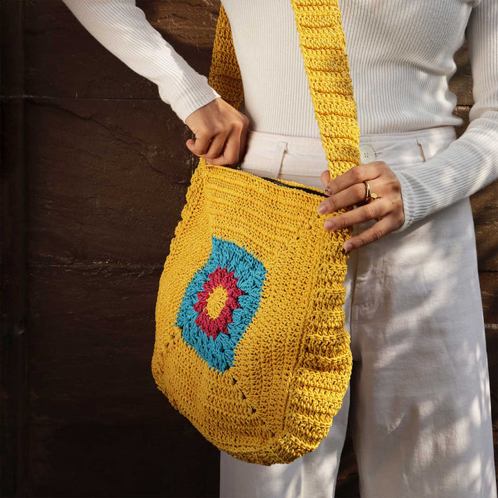 Handmade Crochet Chrysanthemum Quad Spirit Crossbody Bag