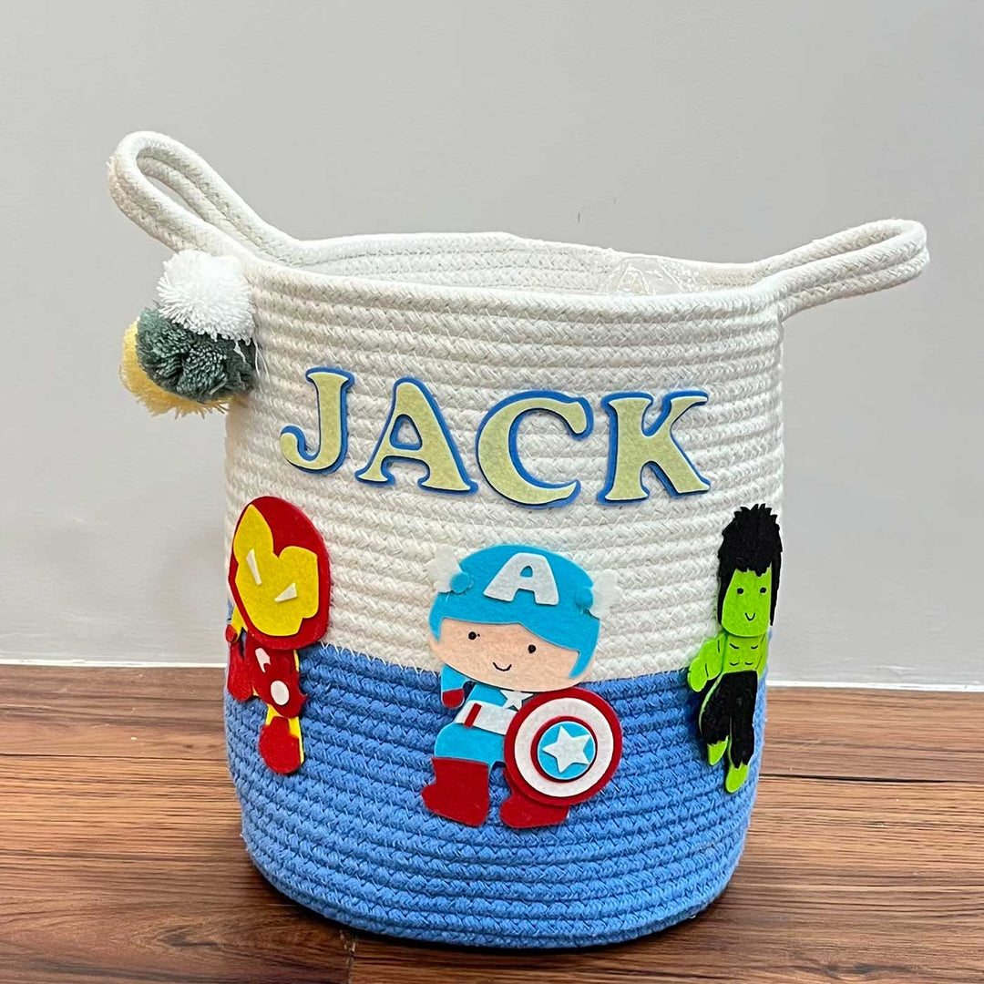 Personalized Handmade Superhero Squad Jute Basket For Kids