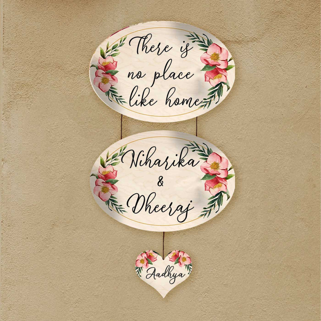 Printed Floral Wooden Oval Nameplate For Couples