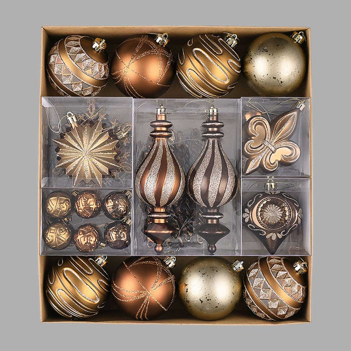 Brown Mocha & Gold Chandelier themed Christmas Ball Ornaments For Decoration | Set of 60