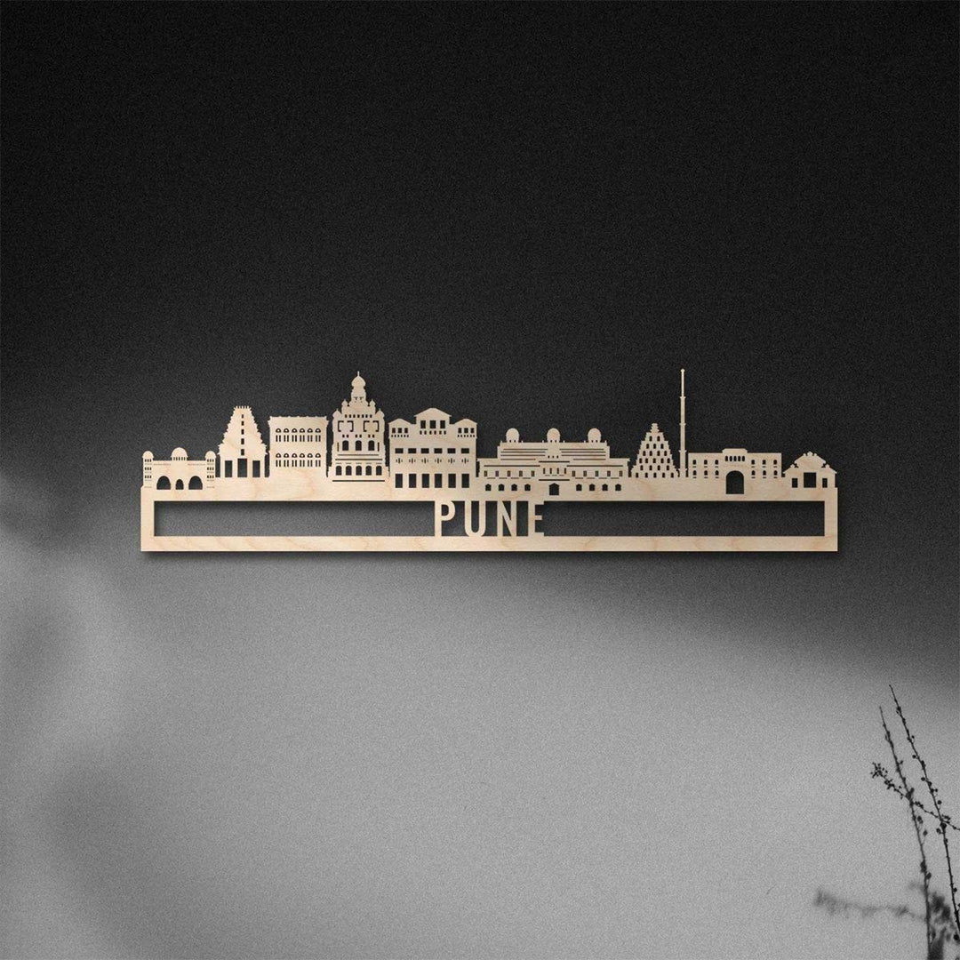 Printed Black Wooden Pune City Skyline Wall Decor