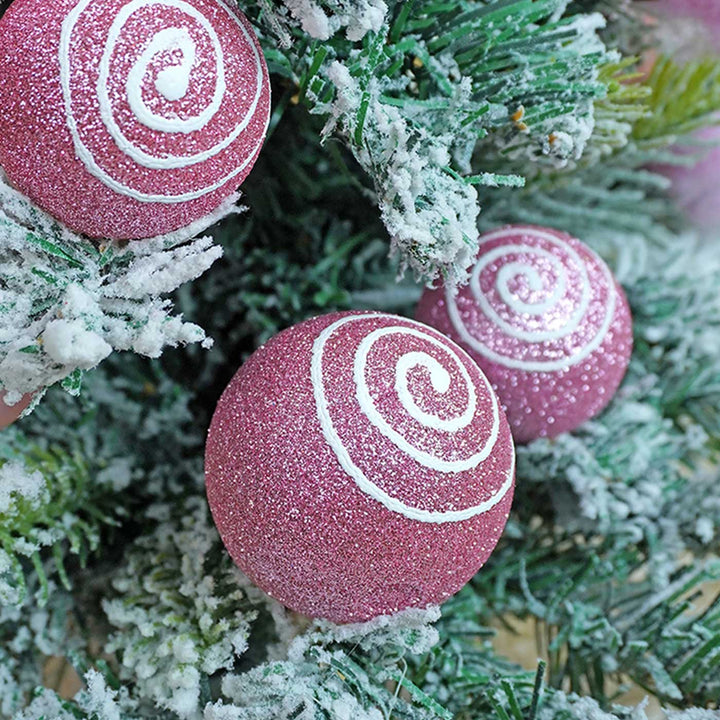 Pastel Pink Swirl Snowy Bushy Xmas Tree For Christmas Table Decoration