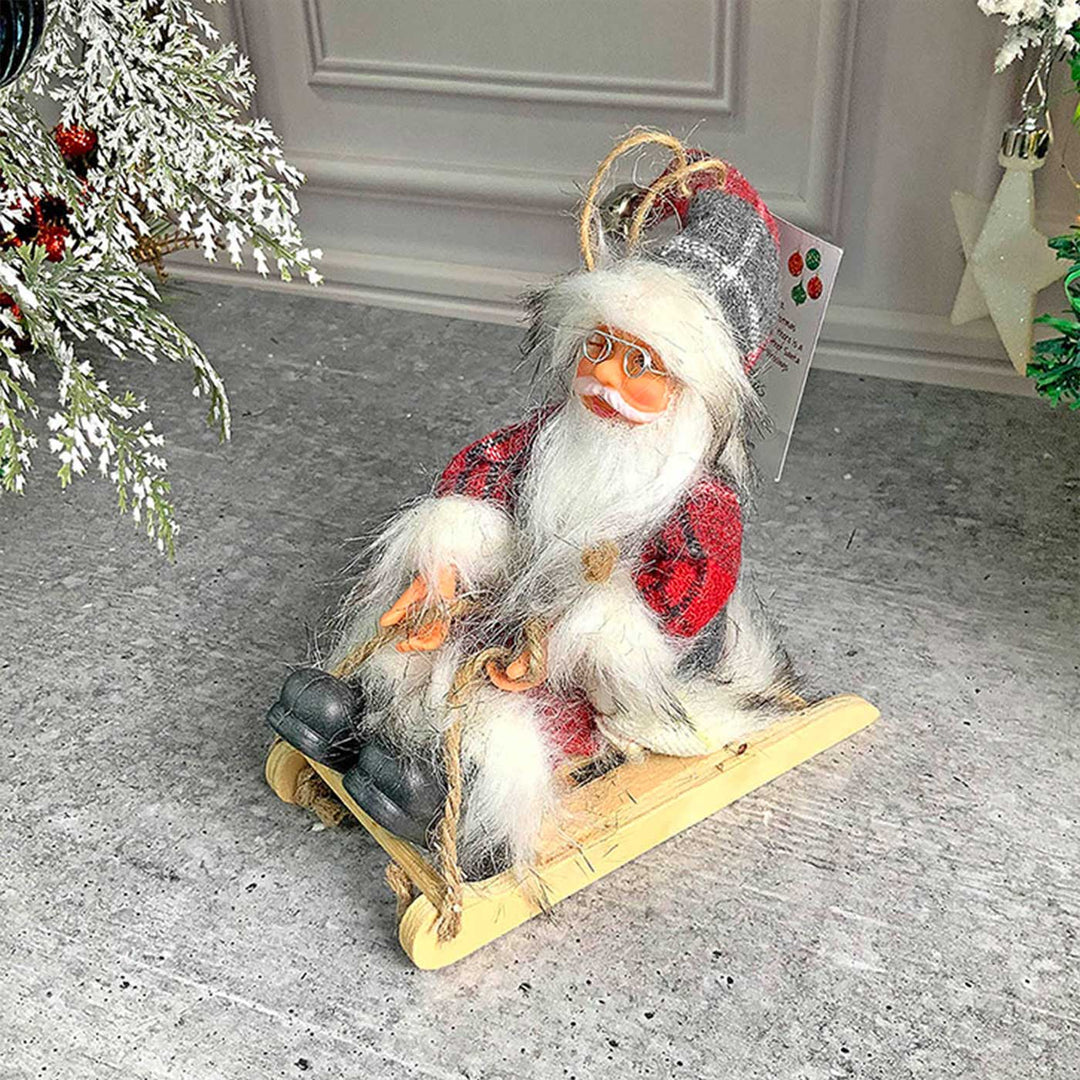 Handmade Grey & Red Sitting Sledge Santa Ornaments For Christmas Tree Decoration