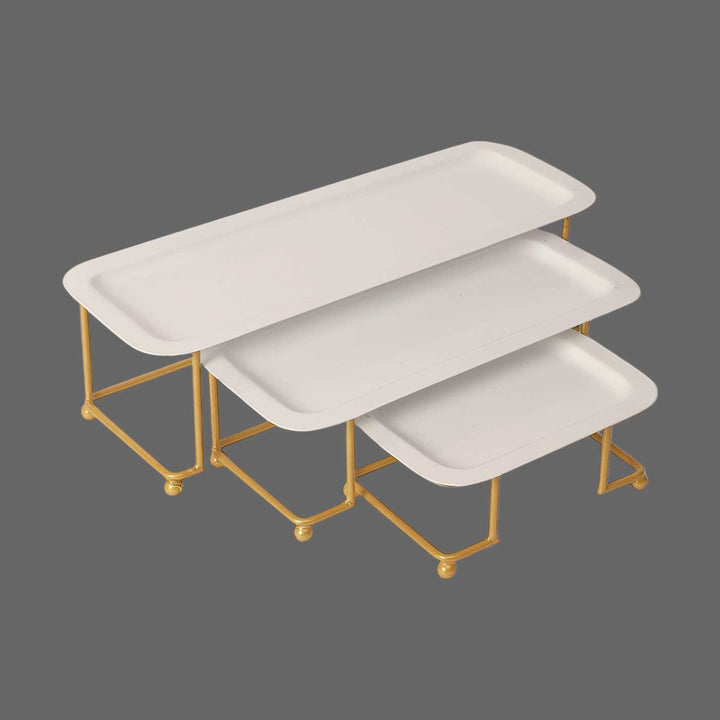 Handmade White & Gold Rectangular Step Platter | Set Of 6