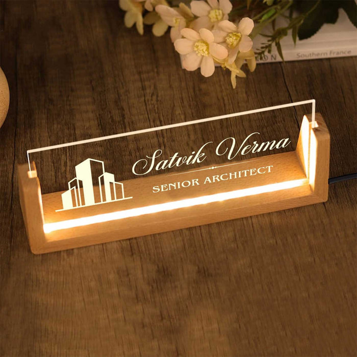 Personalized Architect Sleek Glass Desk Nameplate With LED Light