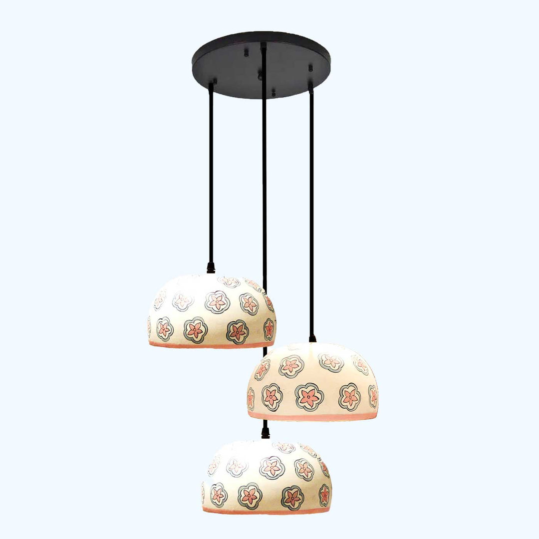 Handmade Dome Triple Terracotta Hanging Lamp | Set Of 3