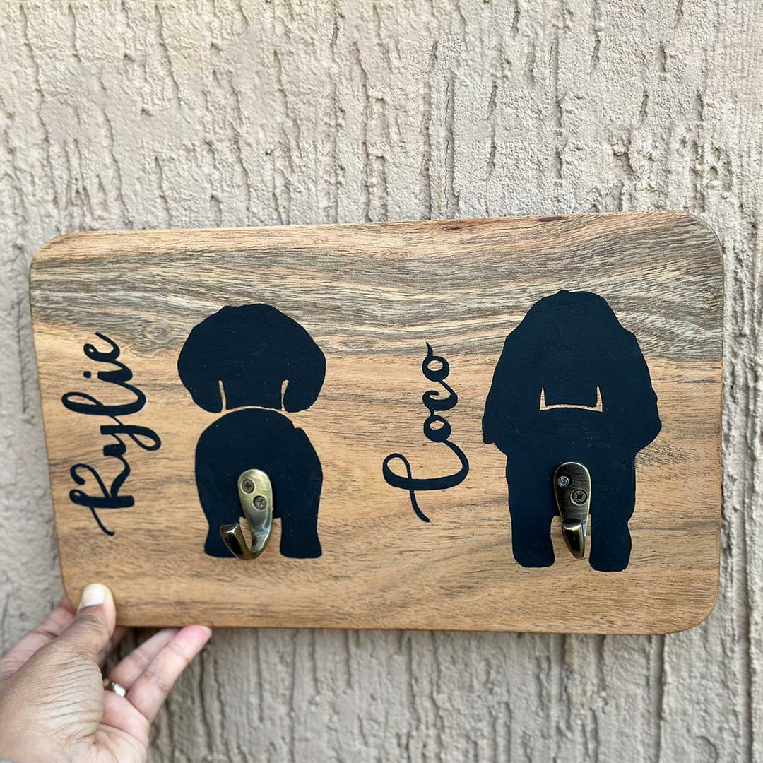 Personalized Handmade Wooden Key Hanger For 2 Pets