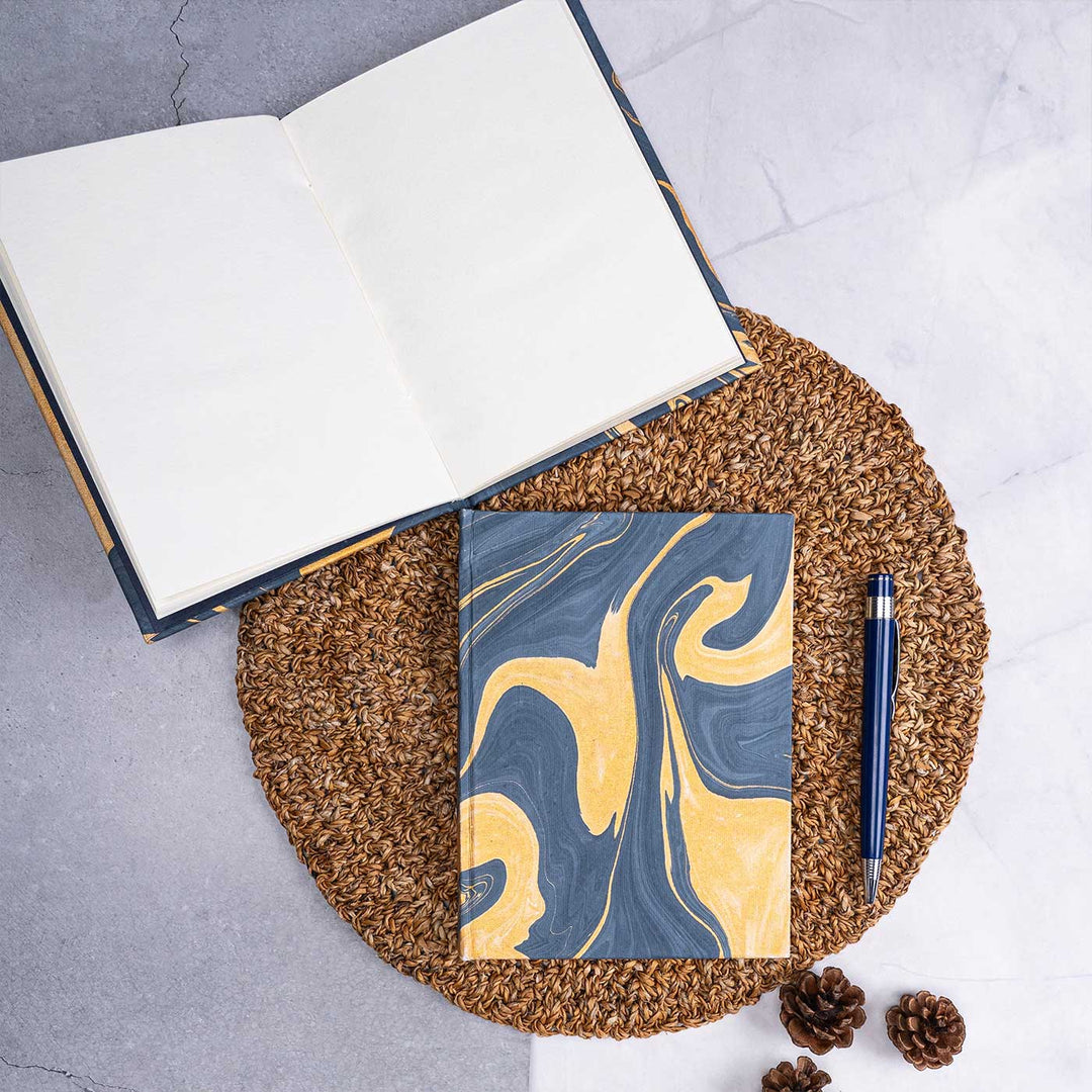 Handmade Unruled Blue Marble Hardbound Journal | 120 Gsm, 48 Pages