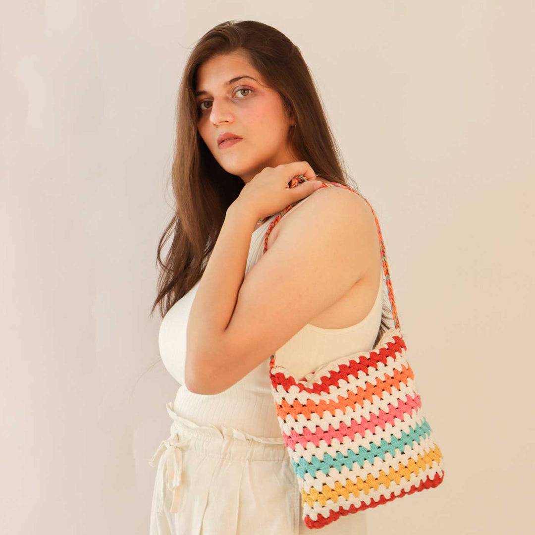 Handmade Crochet Striper Sling Bag