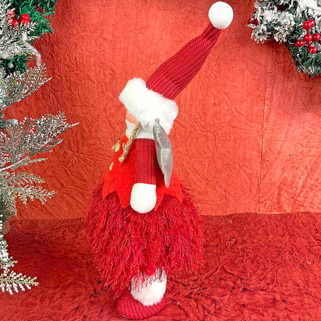 Angel With Glitter Silver Wings & Skirt Self-Standing Woolen Decor For Christmas Table Decoration