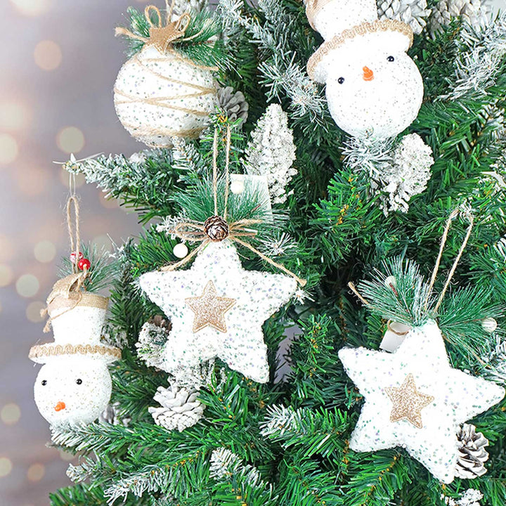 Handmade White Double Glitter Ornaments For Christmas Tree Decoration | Set Of 5