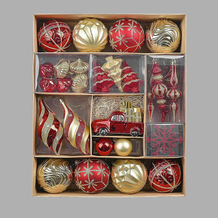 Classic Red & Gold Campavan themed Christmas Ball Ornaments For Decoration | Set of 60