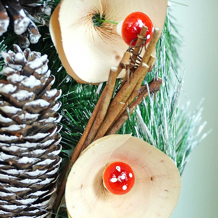 Mushroom Buds & Bushy Frosty Pinecone Wreath For Christmas Wall Decoration