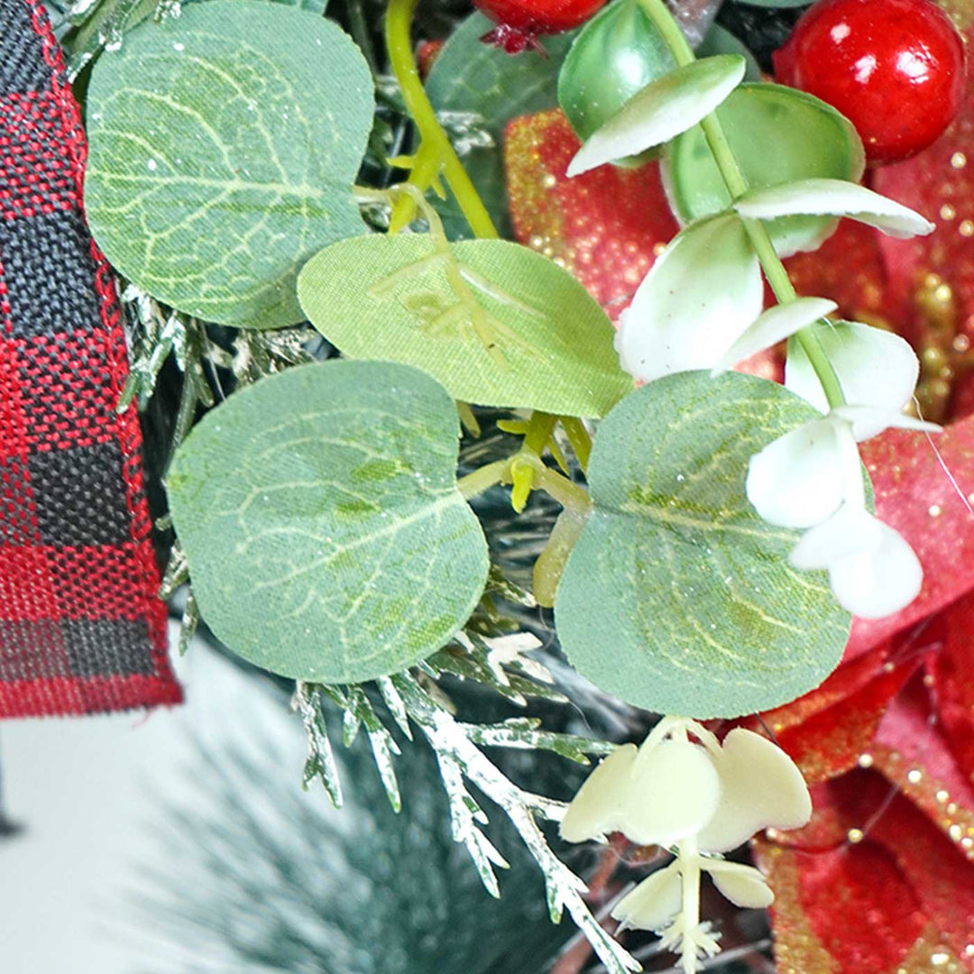 Large Red & Black Checkered Bow Wreath For Christmas Wall Decoration