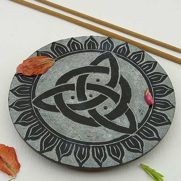 Handmade Black Adawiyah Celtic Knot Soapstone Incense Stick Holder | Set of 2