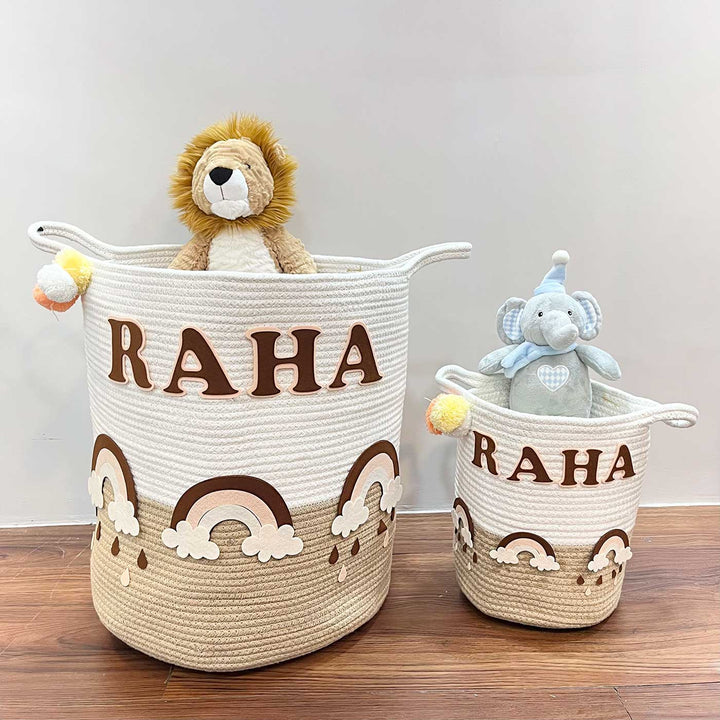 Personalized Handmade Rainbow Raindrops Jute Basket For Kids