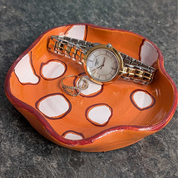 Hand-Painted Orange & White Terracotta Trinket Tray