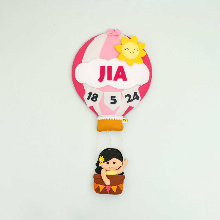 Hand-stitched Hot Air Balloon Felt Kids Nameplate With Birthdates