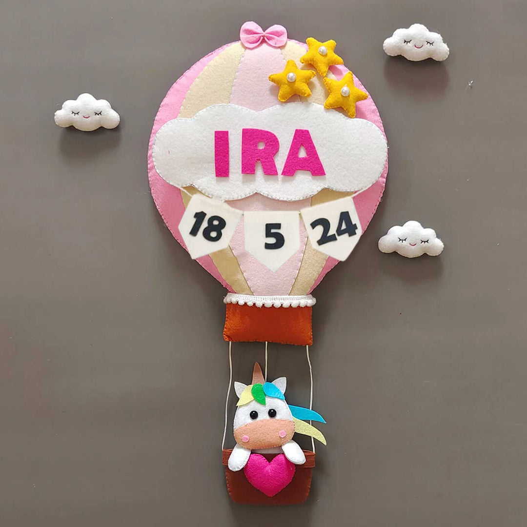 Hand-stitched Hot Air Balloon Felt Kids Nameplate