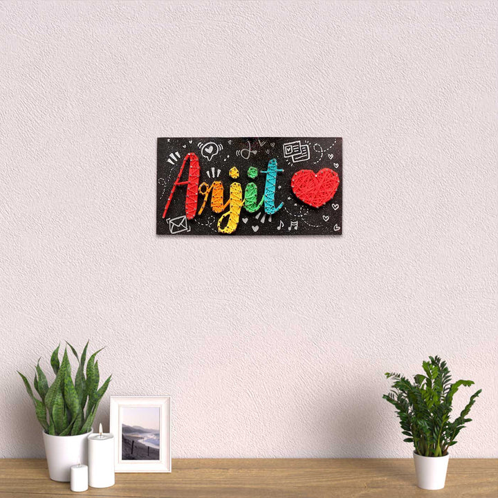 Personalized String Art Red Heart Colourful MDF Wood Name Plate