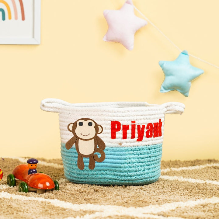 Handmade Personalized Jungle Themed Kids Rope Basket