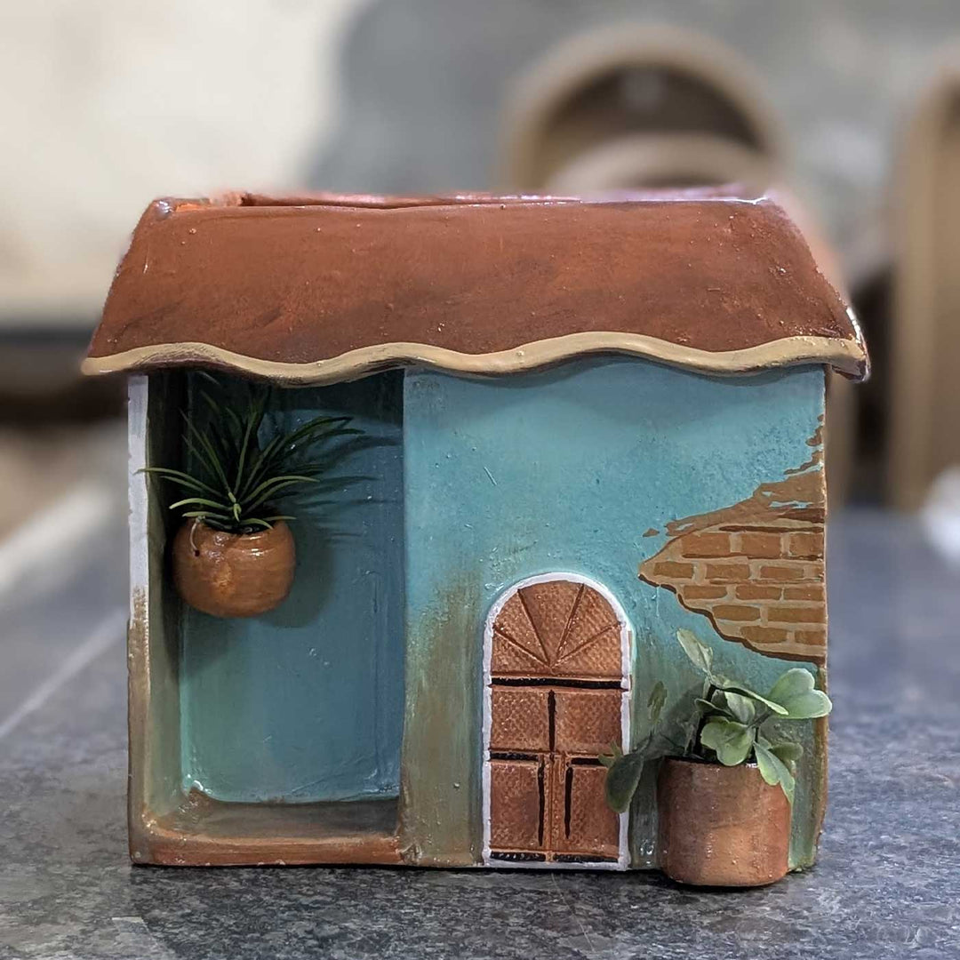 Personalized Hand-Painted House Shaped Terracotta Pen Holder