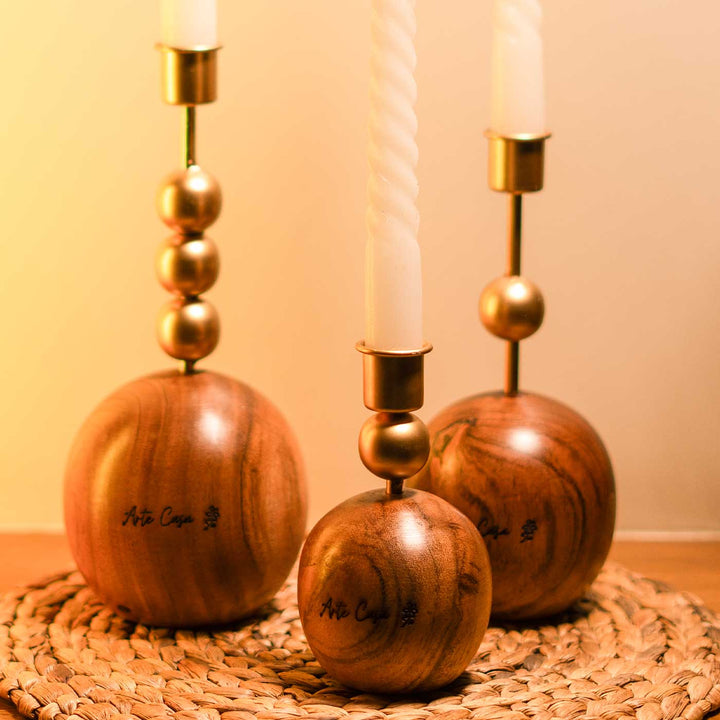 Round Wood And Metal Harmony Candle Holder | Set Of 3