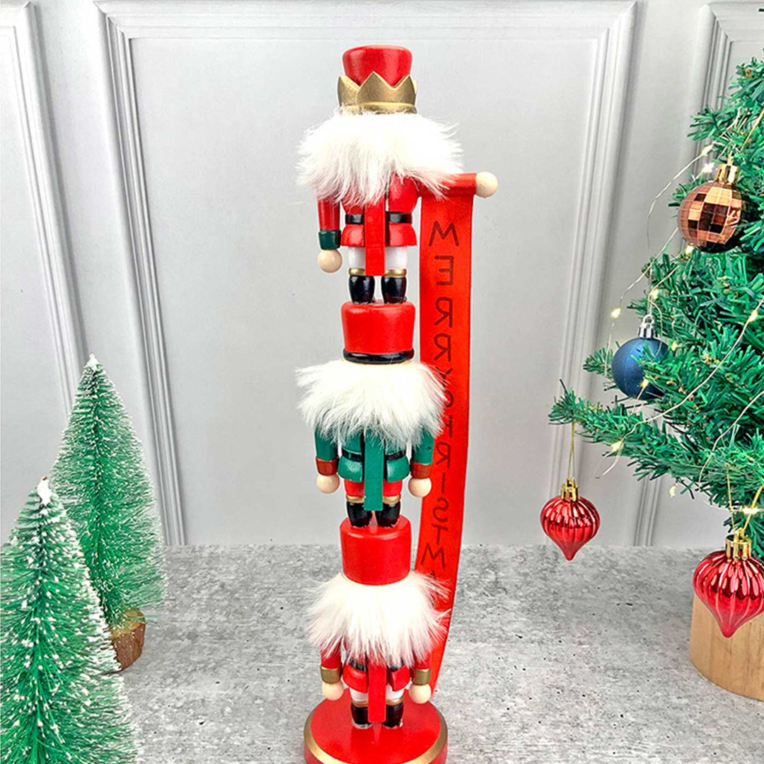 3-Tier Stacked Nutcracker Wooden Decor For Christmas Table Decoration