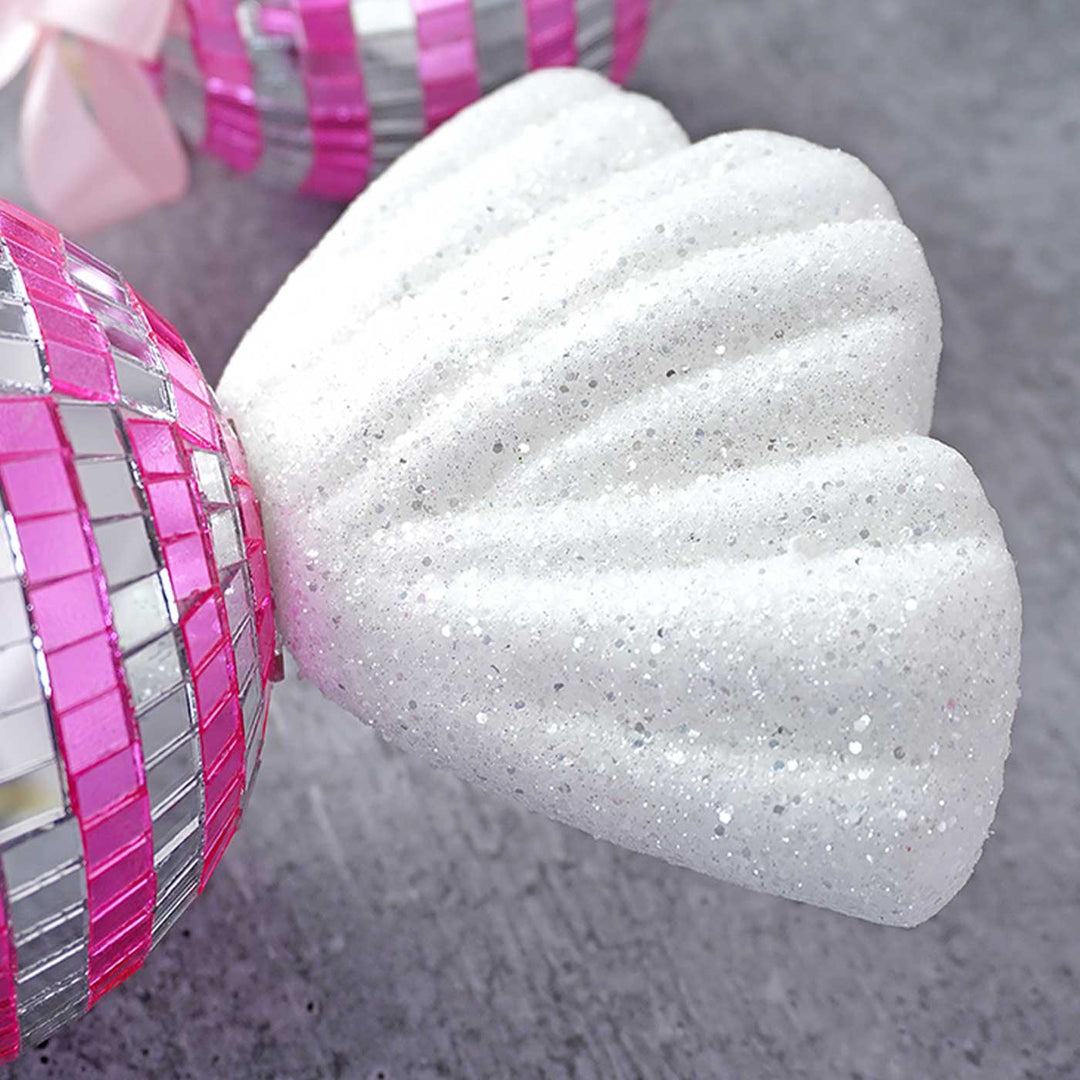 Handmade Pink Shiny Disco Themed Candy Shaped Ornaments For Christmas Tree Decoration | Set Of 4