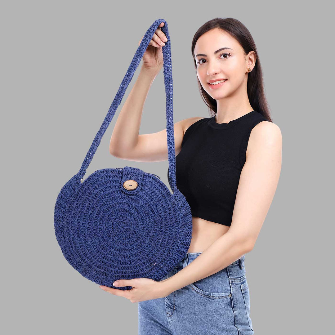 Handmade Crochet United Urbane Blue Crossbody Bag