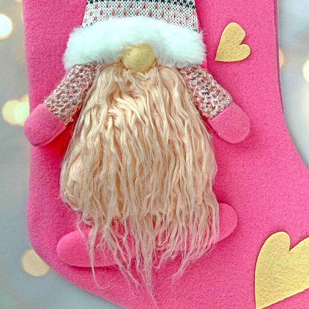 Handmade Pink Beard Gnome Woolen Stockings For Christmas Decoration