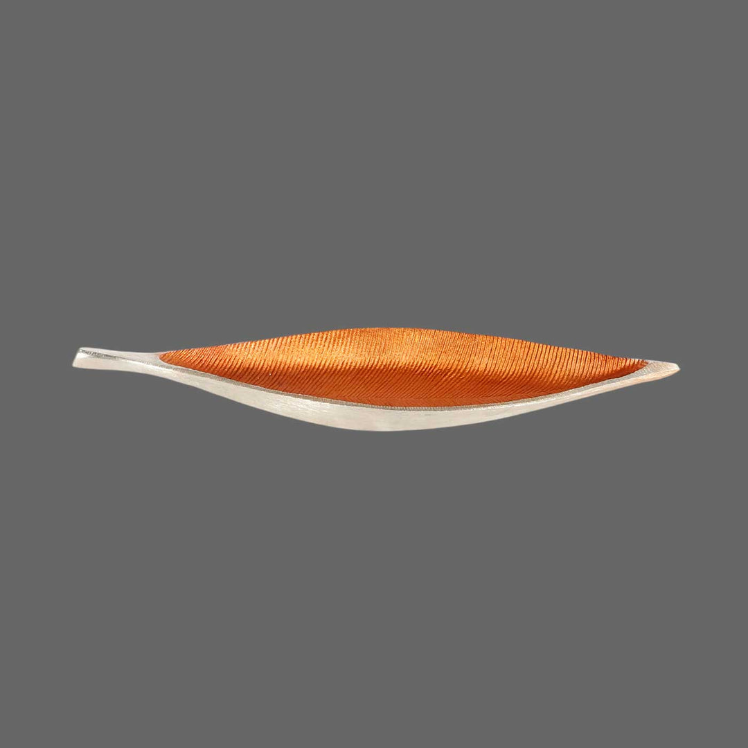 Handmade Orange Long Leaf Shaped Aluminium Platter