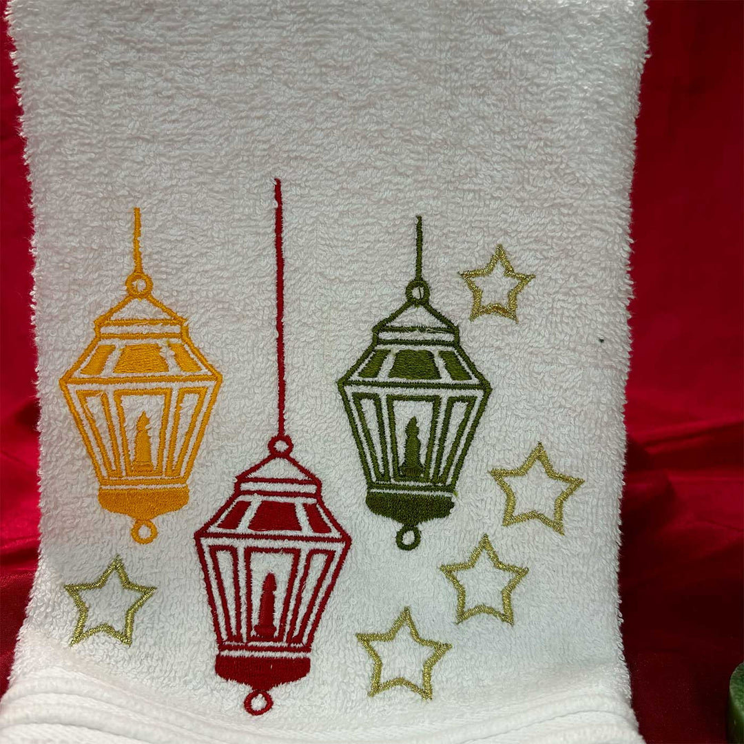 Personalized Lanterns & Candles Embroidered Cotton Hand Towel | Secret Santa Gift Ideas